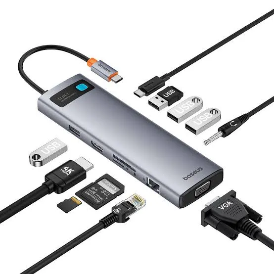 Baseus 11-in-1 Type-C Hub Baseus Metal Gleam Series 11-in-1 Type-C Hub with HDMI 4K@60Hz, VGA, PD 100W, RJ45 Gigabit Ethernet