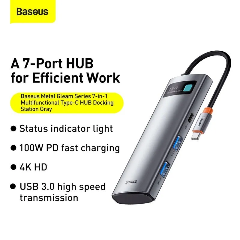 Baseus Type-C Hub Metal Gleam Series 7-in-1 Multifunctional Docking Station