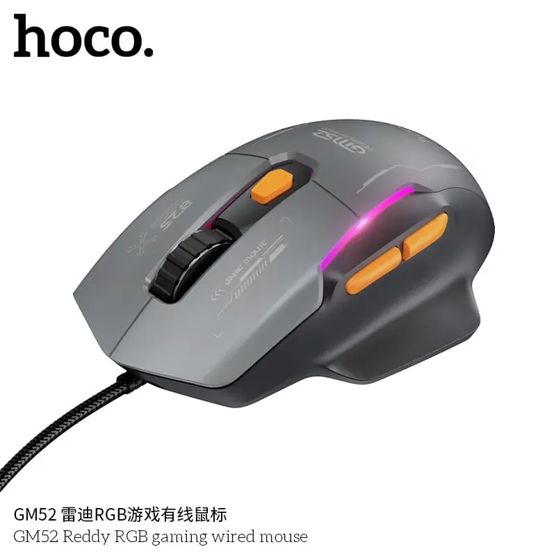 Hoco GM52 Reddy RGB Gaming Wired Mouse – Smart Wired Precision for Desk Gaming