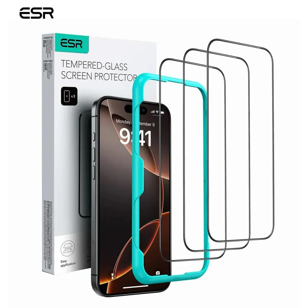 ESR Black Border Tempered Glass for iPhone 16 Pro Max with Easy Installation Tool (2pcs)